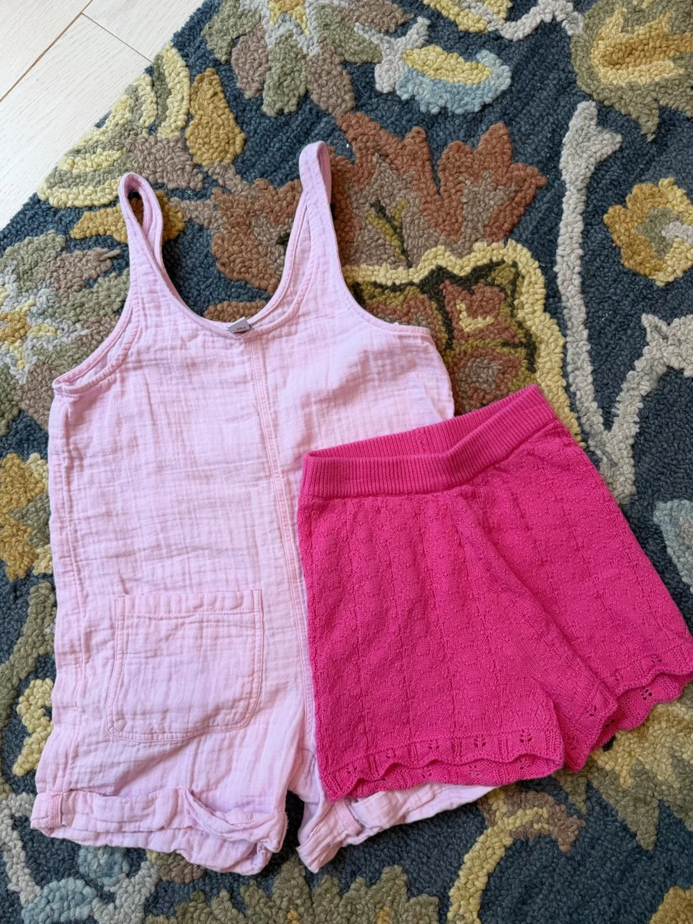 Pink Girls' Cotton Gauze Romper + Knit Shorts Vacation Beach Coverups Size 10